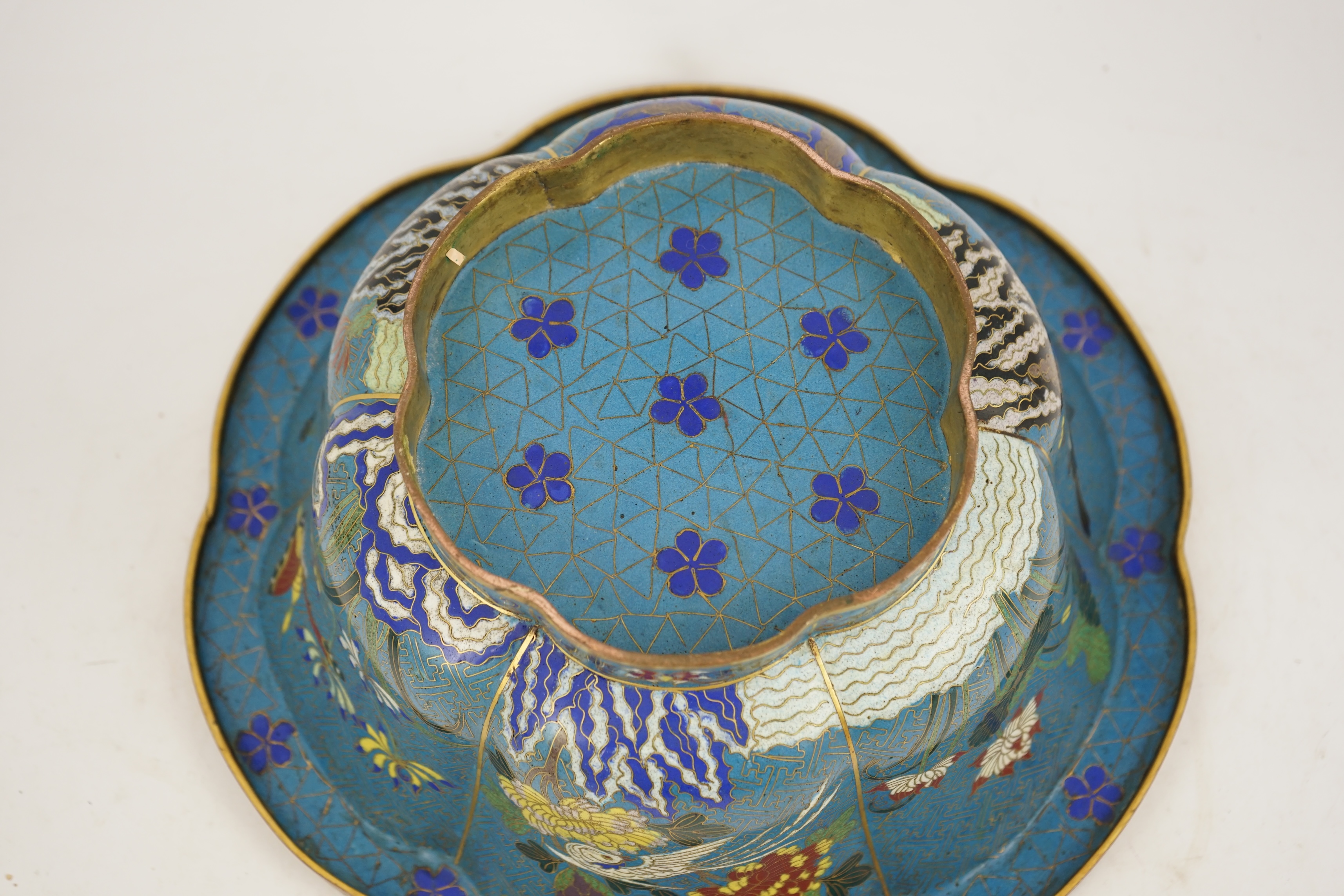 A Chinese cloisonné polychrome enamel petal lobed jardiniere, Jiaqing period